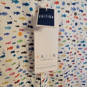 Denim & Flower Ricky Singh Button Up Shirt Mens L White Fish Print Hawaiian NWT